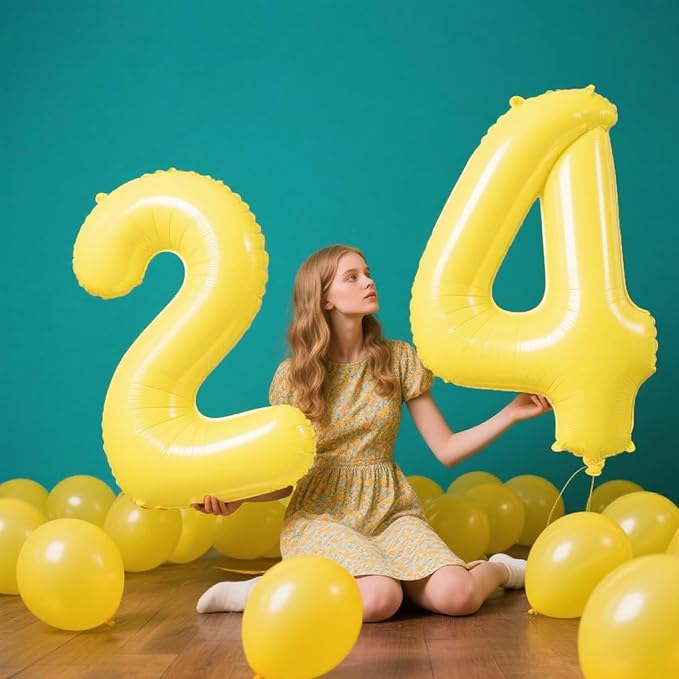 40 Inch Macaron Yellow Balloon Number 2 Giant Two Balloons Number Birthday Decorations, 2nd 12 20 21st Party Celebration Decorations Digital Balloon Wedding Anniversary Party Supplies