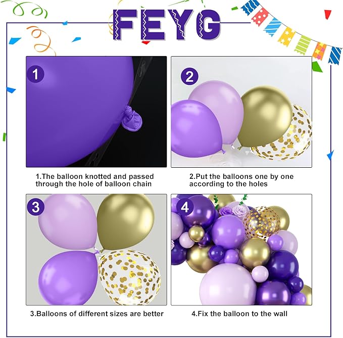 Purple and gold Balloon Arch Kit, 120PCS Purple and White Balloon Garland Pastal Purple White Gold Confetti Balloons for Girls Birthday Baby Shower Bridal Shower Graduation 2025 Party Decorations