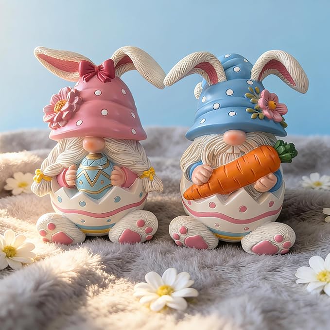 Easter Gnomes Decorations Bunny Gnomes Easter Rabbits Gnome Figurine Decoration Resin Handmade Spring Gnome Table Ornaments Elf Gifts for Home