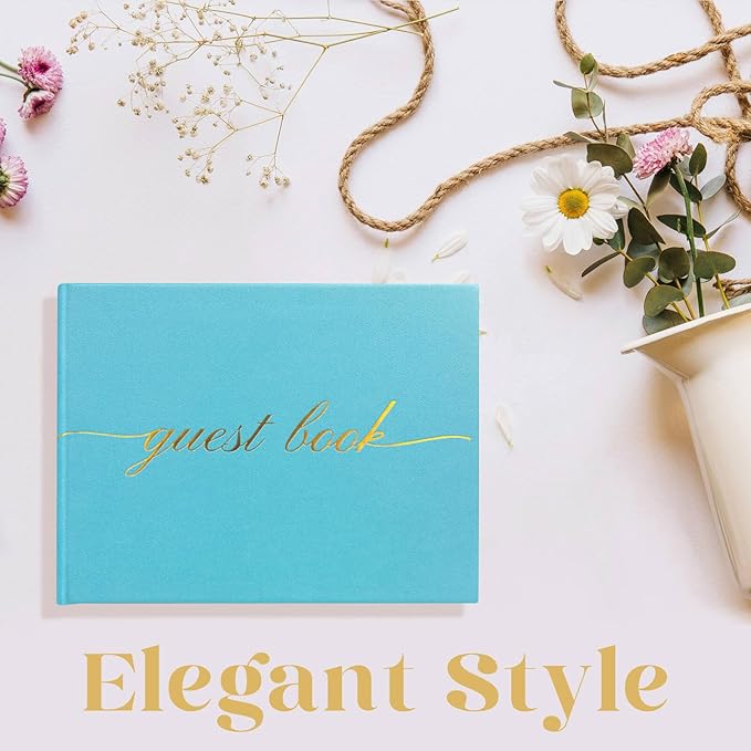 Elegant Wedding Guest Book - Perfect for Wedding Receptions, Baby Showers, Birthdays and Special Events - Polaroid Guest Book with 110 Lined Pages for Sign-In and Photos -Hardcover (Ocean Blue)