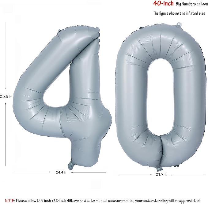 40 In Matte gray Number Balloons Helium Foil Mylar Balloon Birthday Party banquet Decoration 40