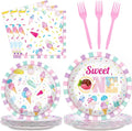 chiazllta 96Pcs Sweet One Ice Cream 1st Birthday Party Paper Plates and Napkins Supplies, Ice Cream Popsicle First Birthday Tableware Decorations for Party Favors 24 Guests