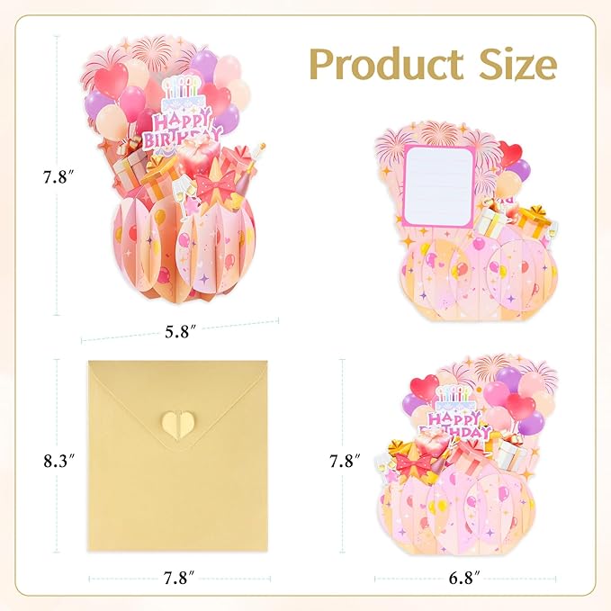 FaCraft Pop Up Birthday Card - Handmade Happy Birthday Pop Up Greeting Cards Gift with Envelope, for Kids Adults, for Her Girls Boys Men Women Son Daughter Mom Dad Boss