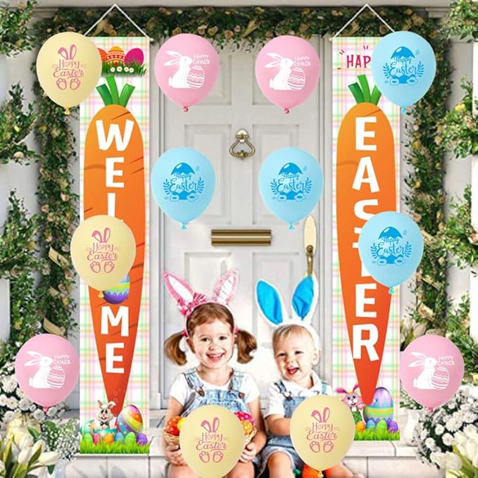 Easter Party Decorations - Latex Balloons with Bunny & Egg Prints for Easter Themed Party - Arch Decor Supplies, 12Pcs