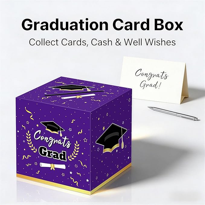 Graduation Decorations 2026 Purple Graduation Card Box Graduation Party Decorations,Graduation Box,Congrats Grad Gifts Box for 2026 Graduation Party Supplies Favors