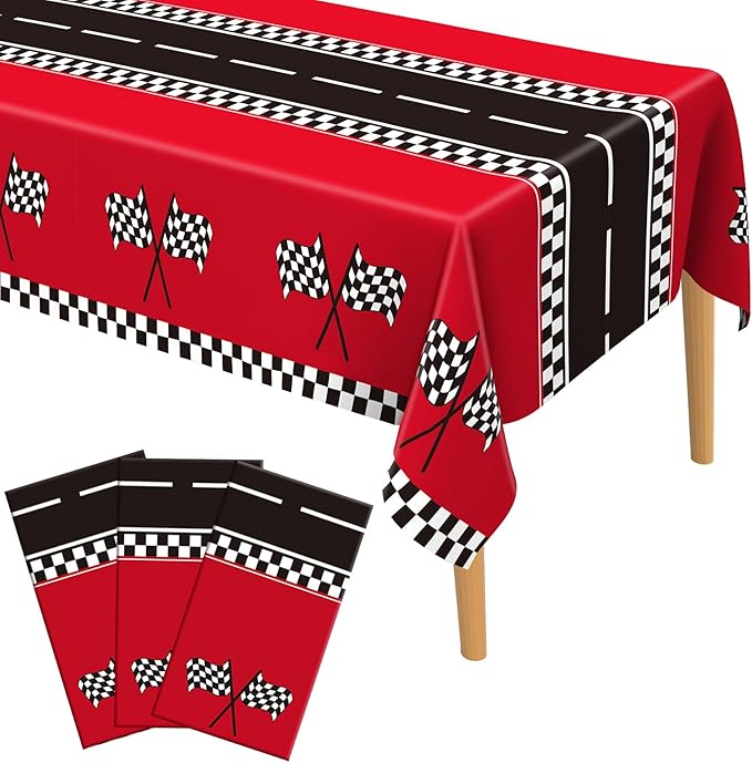 Slergut Race Car Birthday Party Decorations, 3 Pack Racing Car Tablecloth Checkered 54"x108", Race Cars Decorations Party Supplies Favors, Cars Birthday Decoration for Boys Baby Shower