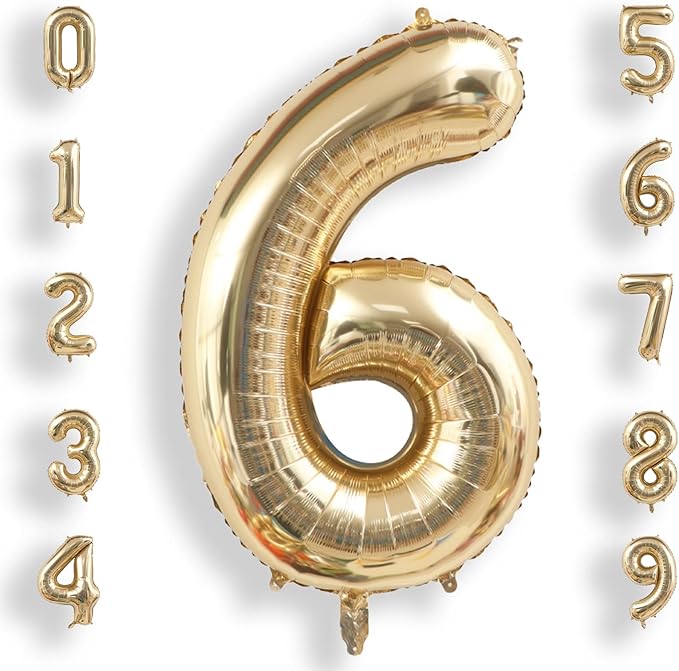 AULE 40 Inch Large 6 Balloon Numbers Light Gold, Big Foil Number Balloons, Giant Helium Happy Birthday Party Decorations for Man and Women, Huge Mylar Anniversary Party Supplies