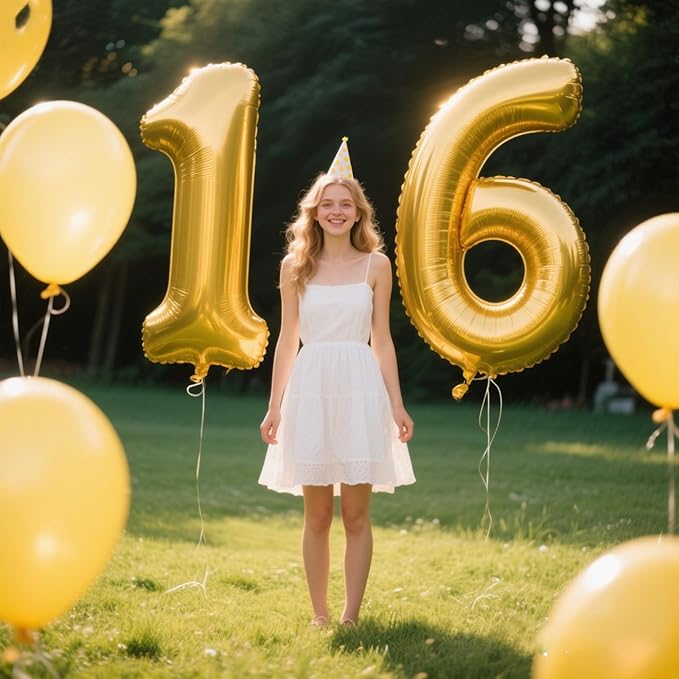 40 Inch Gold Balloon Number 16 Balloon,Jumbo Mylar Foil Helium Balloon for 16 Birthday Digital Balloons for Birthday Party,Wedding Anniversary Party Decorations