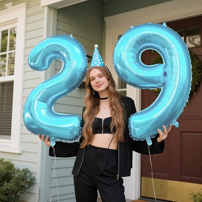 40 Inch Light Blue Number 29 Digital Balloon,Jumbo Mylar Foil Helium Balloon for 29 Balloons for Birthday Party,Wedding Anniversary Party Decorations