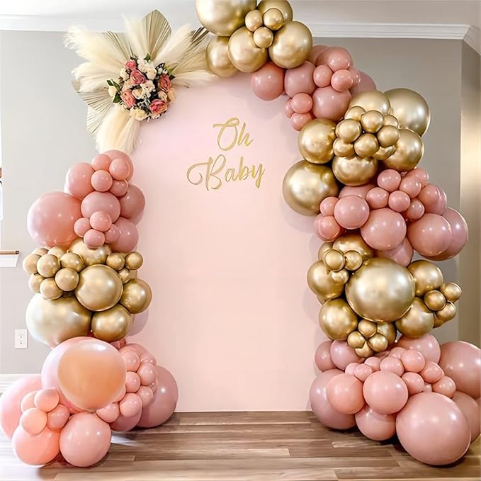 156pcs Dusty Pink Retro Blush Gold Sand White Balloon Garland Kit Arch, 5''/12''/18'' Different Sizes Retro Rose Latex Balloons For Wedding Engagement Baby&Bridal Shower Birthday Party Decoration
