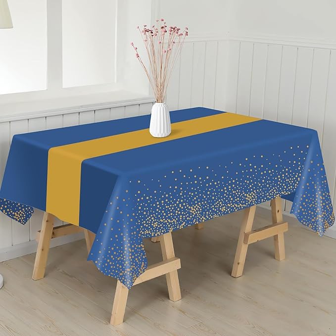 Childom 3 Pack Graduation Tablecloth,Graduation Decorations Class of 2026 Graduation Party Decorations,54"x108" Blue and Gold Plastic Table Cloth Disposable for Home,School,Birthday,Wedding,Parties