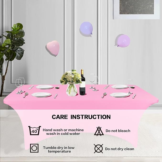 IVAPUPU 2 Pack 6FT Table Cloth for Rectangular Fitted Events Stretch Pink Table Covers Washable Spandex Spring Easter Tablecloth Protector for Party, Wedding, Cocktail, Banquet, Festival