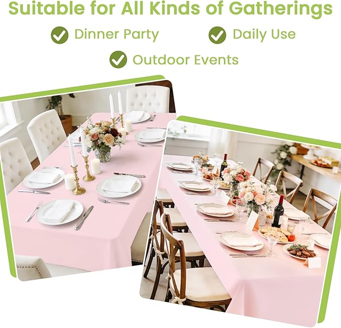 Mulbozy Pink Plastic Table Cloth Disposable 4 Pack, 54 × 108 Inch Tablecloths Rectangle, Light Pink Plastic Table Cover for Party Decor