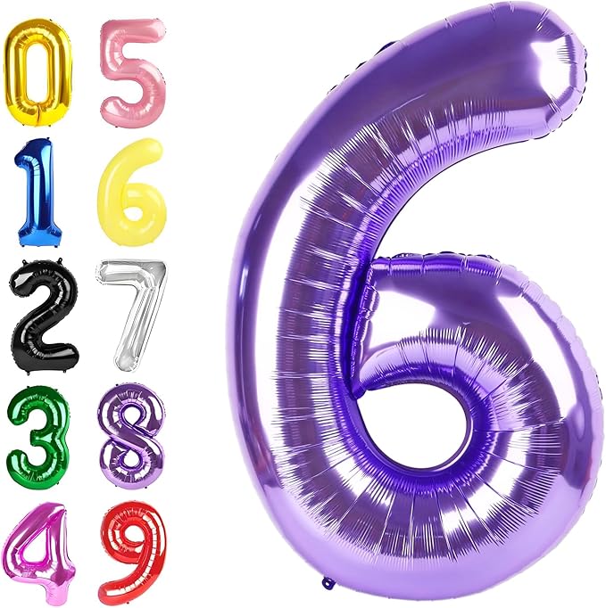 Number 6 Balloon, 40 Inch 6th Birthday Decoration for Girls And Boys, Purple Balloons for 6, 16, 26, 65, 2026 Graduation, Birthday, Wedding Anniversary, Xmas, Party Supplies