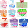 32 Pack Prefilled Valentines Day Pop Fidget & Cards Set for Kids Classroom - Mini Heart-Shaped Toys, for School Class Exchange & Party Favors
