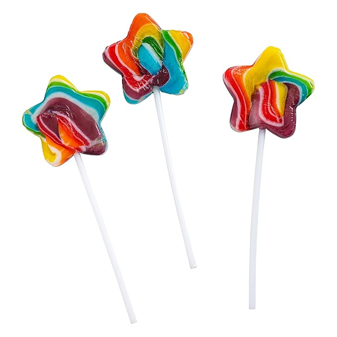 Galaxy Star Rainbow Lollipops Individually Wrapped, Bursting with Fruity Flavor, Great Swirl Lollipops for Kids Birthday Parties, Space Candy Party Favors and Cake Toppers, By 4YoreElves (Pack of 24)