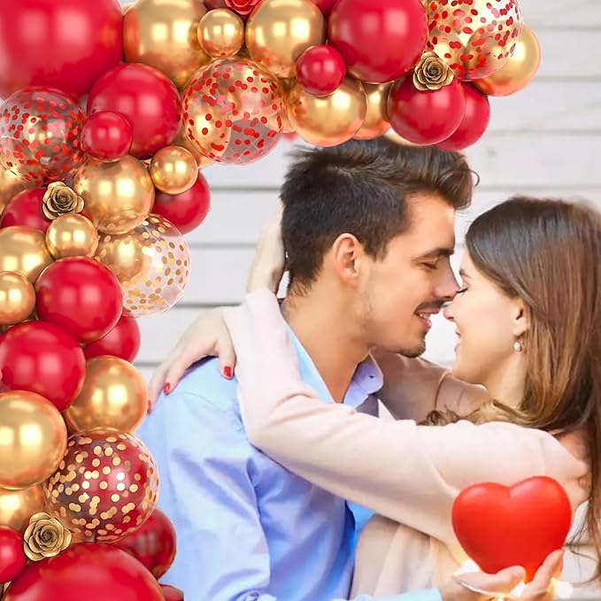 Red and Gold Balloon Arch Kit, 100Pcs Gold Red Balloon Garland Kit Metallic Golden Party Balloons Confetti Balloons for Valentines Day Decorations Birthday Anniversary Party Baby Shower Wedding