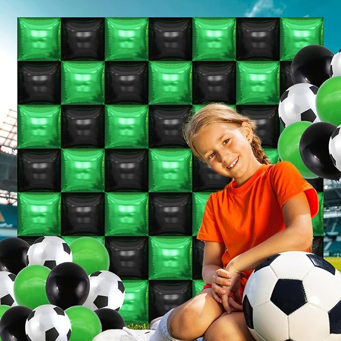 50PCS Video Game Square Balloon Arch Garland Kit, Green Black Double Sided Square Foil Balloons Wall Backdrop for Anniversary Bachelorette Halloween Party Decor