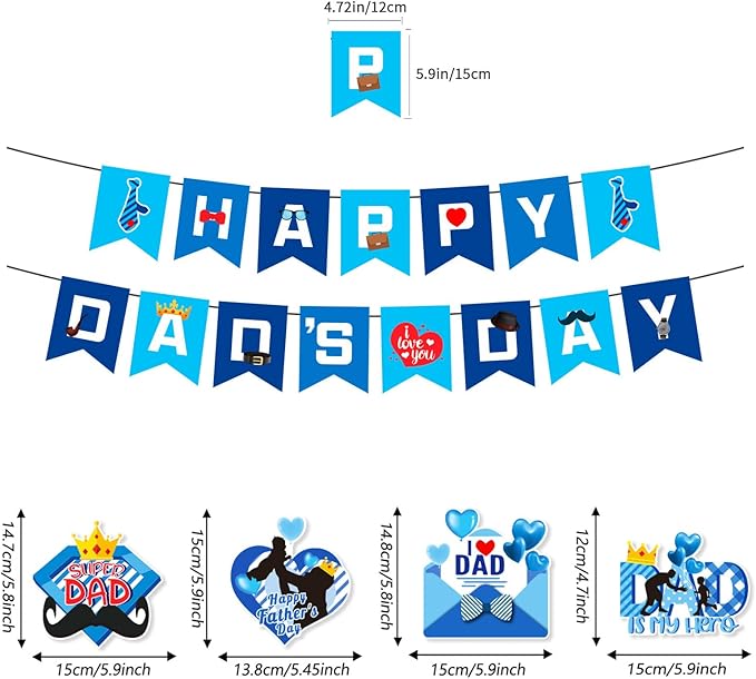 Father's Day Decorations – 1PCS Happy Father's Day Banner & 12PCS Hanging Swirls for Father’s Day Party Supplies