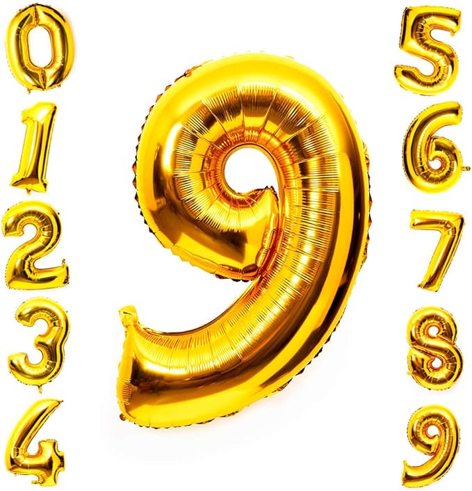 40 Inch Large Foil Helium Number Balloon Birthday Wedding Party 0-9 (Gold, 9)