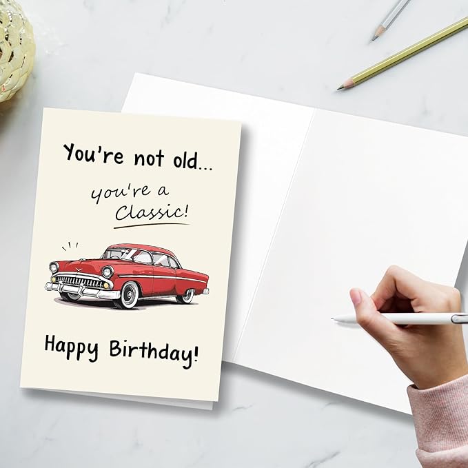 Funny Birthday Card for Husband, You Are Not Old, You Are A Classic, Vintage Birthday Cards for Men, Classic Car Birthday Card for Dad | Boyfriend | Grandpa, Birthday Gifts for Boyfriend | Friend | Husband, Decorations for Men