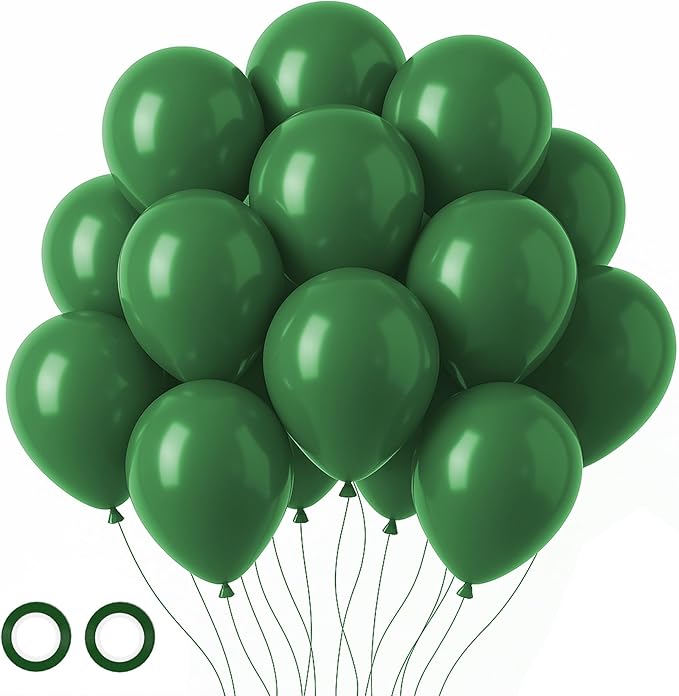 105pcs Dark Green Balloons 12inch Hunter Green Balloons for Birthday Dinosaur Baby Shower St. Patrick's Day Summer Jungle Forest Safari Party Decorations