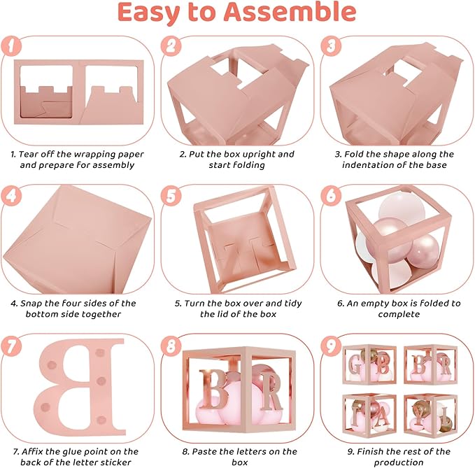 Amandir 134pcs Rose Gold Balloons Baby Shower Decorations for Girl Boxes, Butterfly Stickers Balloon Garland Arch Kit Baby Box with Letter (A-Z+Baby) for Women Birthday Bridal Party Decoration