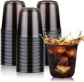 KesaPlan 50 Pcs Black Plastic Cups, 12oz Disposable Stemless Wine Glasses for Cocktail Cute Clear Cocktail Wine Glasses Black Party Cups for Meeting Wedding Halloween Holiday Party