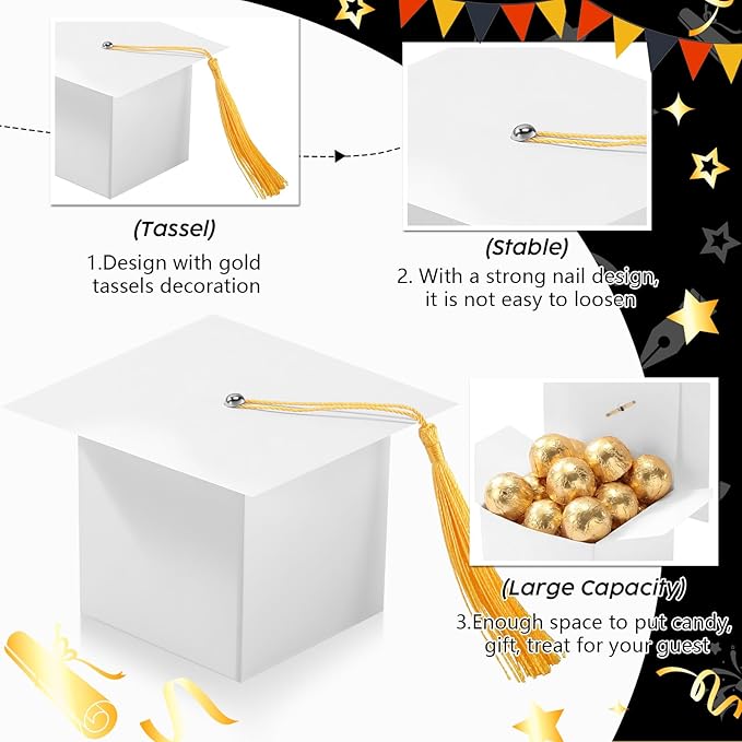 TaoBary 12 Pieces Graduation Candy Box Graduation Decorations Party Gift Boxes Graduate Cap Box Candy Chocolate Cookie Supplies for Ceremony Party(White)