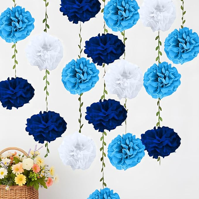Blue Flower Garland for Backdrop - 2 Pcs Hanging Artificial Flower Garlands for Wedding Birthday Party Decor, 8.2 Ft Fake Paper Floral Vines for Room Wall Table Home Decoration