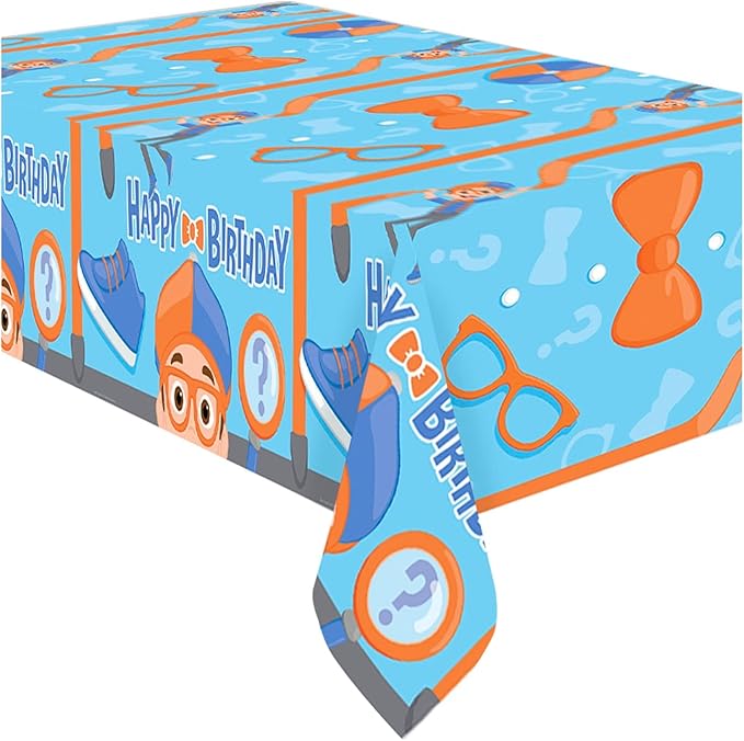 Treasures Gifted Officially Licensed Blippi Birthday Party Supplies - Pack of 2 Large Rectangular Tablecloths 54in x 108in - Party Decorations for Tabletop - Happy Birthday