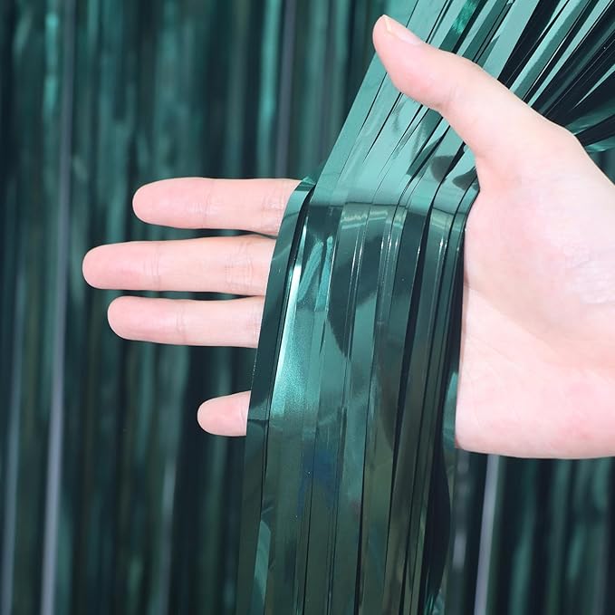 3.3 x 6.6 ft Foil Fringe Backdrop Curtains, Tinsel Streamers Party Decorations, Fringe Backdrop for Birthday, Baby Shower, Gender Reveal, Graduation (6, Retro Green)