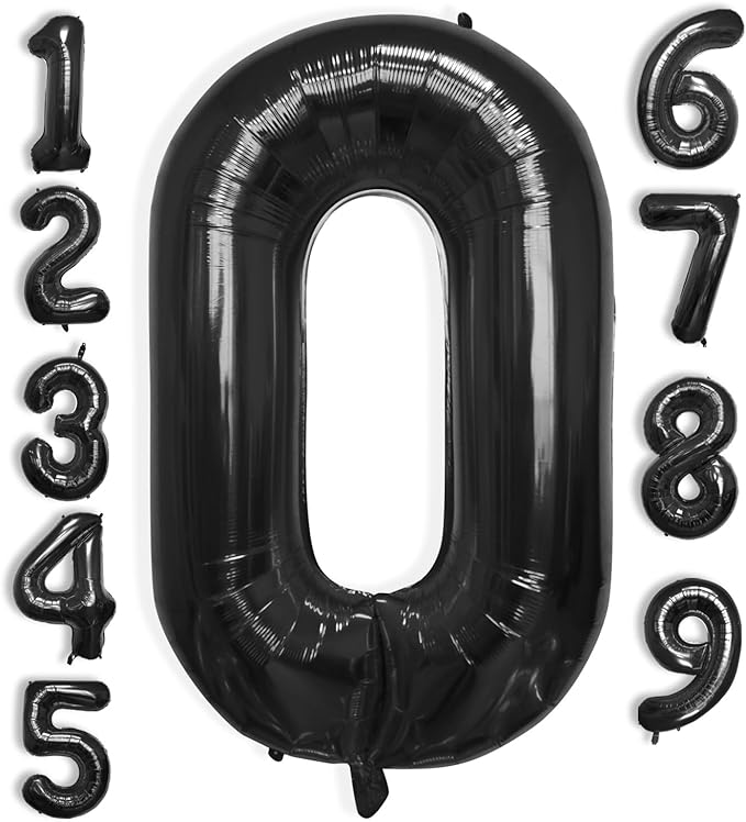 40 Inch Large Black Number Celebration and Decoration Balloon for Birthday Parties, Graduations, Anniversaries, Weddings, Photo Shoots, Special Events - Helium Foil Mylar (Black Number 0)