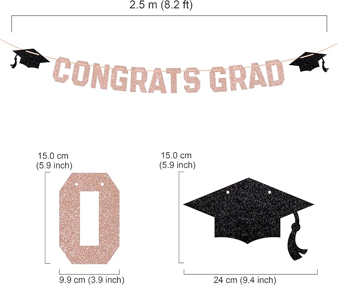 Class of 2025 Graduation Theme Party Decoration, Congrats Grad Banner, Black Glitter Graduation, 2026 Black Congratulations Party Decorations (Rose Gold, Need DIY)