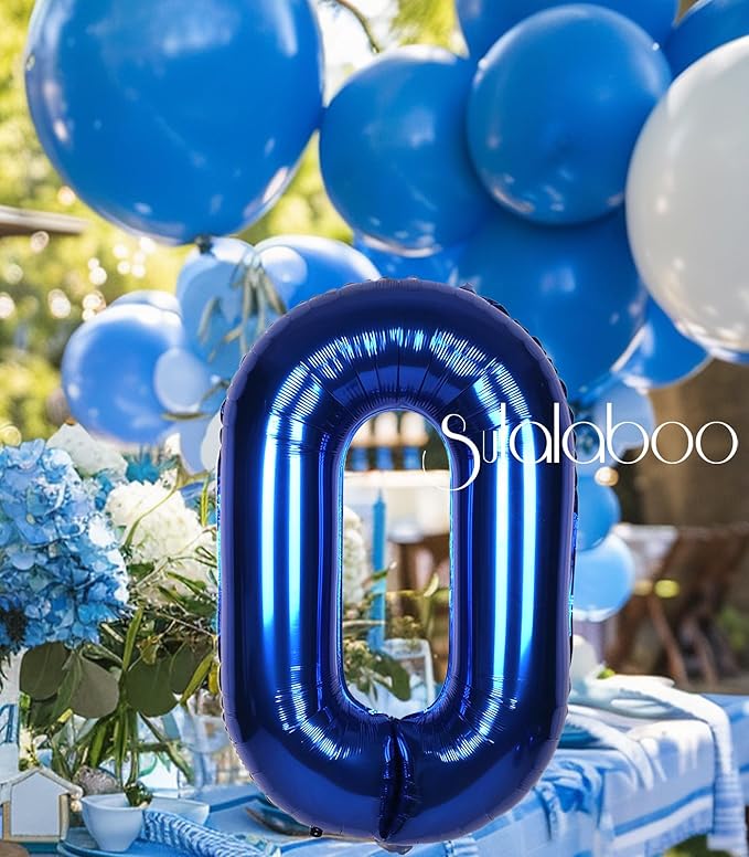 40Inch Navy Blue Number 0 Balloon Large Helium Royal Blue Number Balloons 0-9 Giant Digital 0th Foil Mylar Big Party Balloon for Boy Birthday Party Anniversary Graduation Decorations
