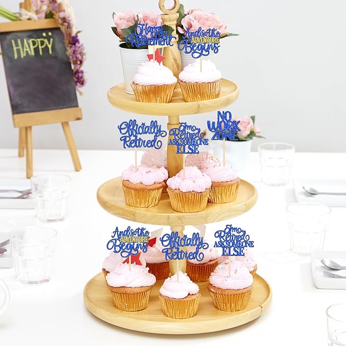 30 PCS Happy Retirement Cupcake Toppers Officially Retired Cake Toppers No Work Zone Adventure Begins Cupcake Picks for Retirement Theme Farewell Birthday Party Decorations Supplies Dark Blue