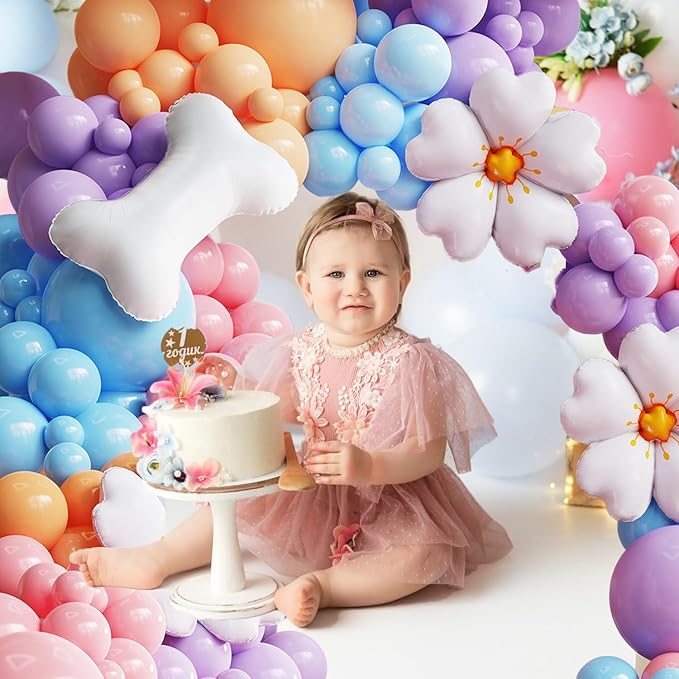 Blue Balloon Garland Arch Kit with Bone & Daisy Flower Foil Balloons,151 Pcs Pastel Pink Blue Purple Blush Balloons for Dog Paw Birthday Decorations Blue Puppy Themed Baby Shower Party Supplies