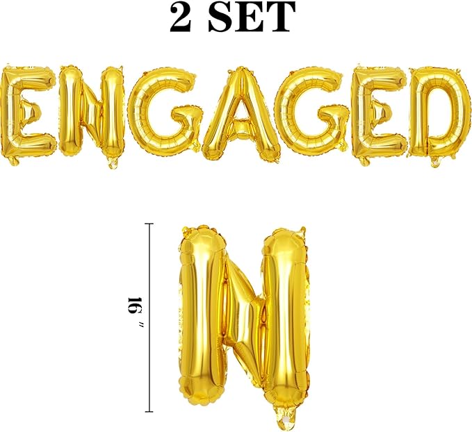2 Set 14Pcs Gold Engaged Letter Balloons 16in Balloon Foil Letter Decorations Party Decor Gold Letter Balloons Engaged Party Supplies