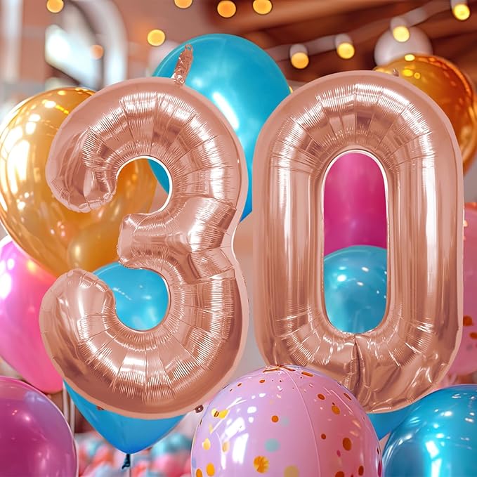 40 Inch Number Celebration and Decoration Balloon for Birthday Parties, Graduations, Anniversaries, Weddings, Photo Shoots, Special Events - Helium Foil Mylar (Rose Gold Number 30)