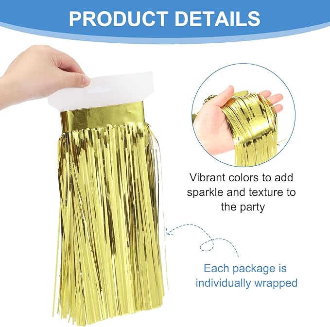 PATIKIL Foil Fringe Garland 10 Feet, 3 Pack Metallic Tinsel Streamers Fringe Banner Wall Hanging Curtain Backdrop for Wedding Birthday Christmas New Year Party Decoration, Light Gold