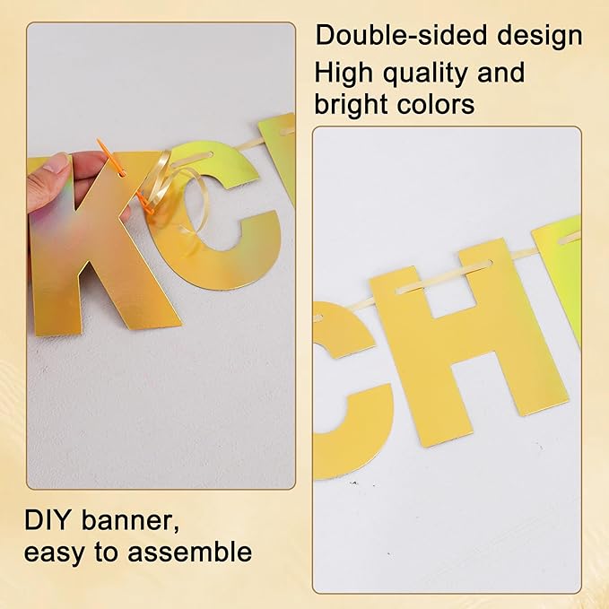 BEISHIDA 116 PCS A-Z DIY Letter Banner Kit Make Your Own Banner Double-Sided Gold Including 111 Letters and Numbers 3 Rope and 9 Threading Device,Customized for Birthday Graduation Wedding Decor