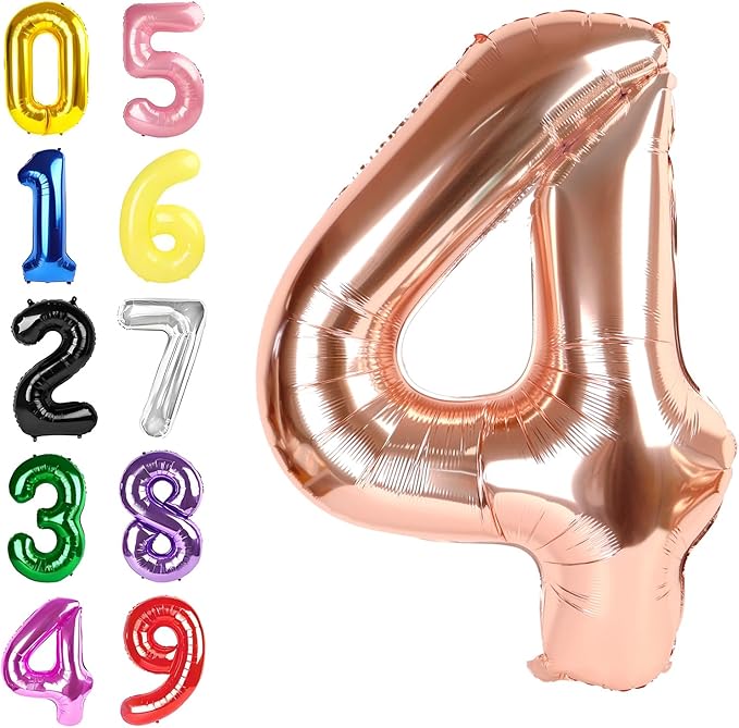 Balloons Numbers 40 Inch Big 4 Balloons for Birthday Party Decoration, Rose Gold Number 4 Ballon for 4, 14, 24, 40 Celebration, Birthday, Christmas, Anniversary Decor