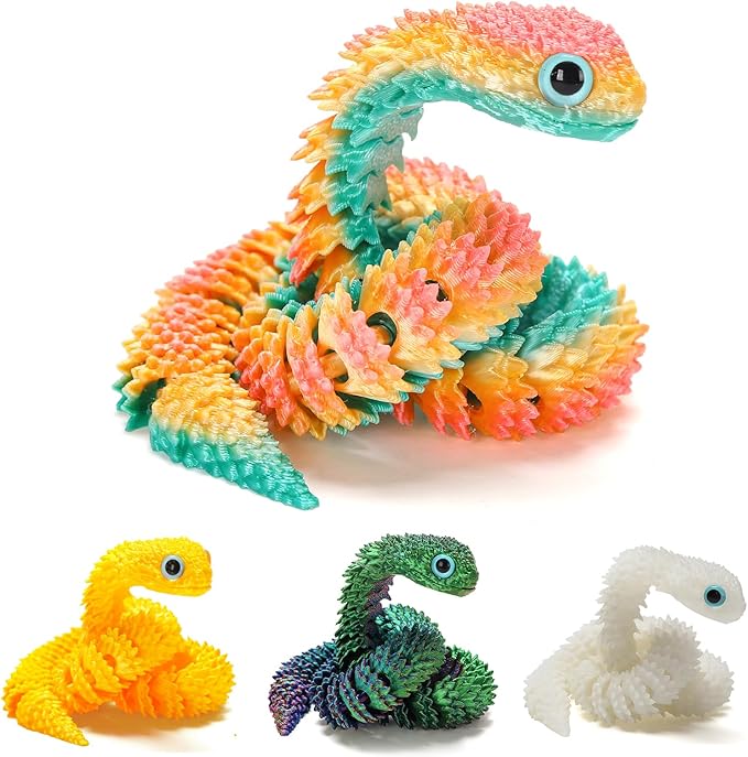 3D Printed Snake,12in Flexible 3D Printed Animal Snake,Christmas Fidget Toys Gifts Halloween Decorations Indoor Outdoor,Decorative Easter for Kids Home Decor. （4pcs）