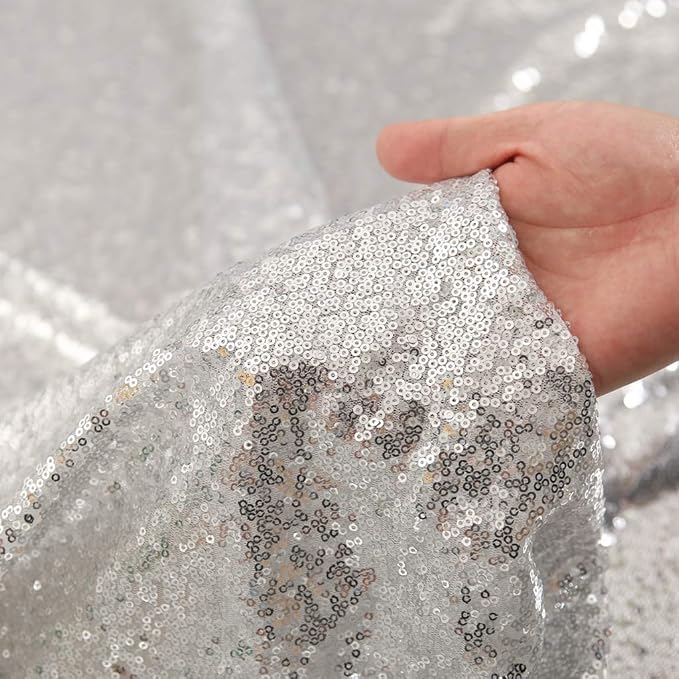 Juya Delight 4FTx7FT Silver Shimmer Photobooth Backdrop Curtains - Silver Glitter Sequin Photo Backdrop for Wedding Birthday Parties Wall Decoration