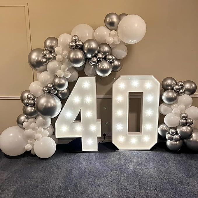 Silver and White Balloon Garland Kit, Metallic Silver White Balloon Arch Kit, Helium Latex Balloons Different Sizes 18/12/10/5 Inch for Wedding Birthday Baby Shower Anniversary Party Decorations