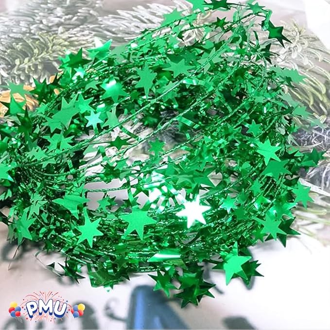 PMU 150 Ft Star Wire Shiny Garland Green - Halloween, Christmas Party, Wedding, Birthday, Festive Home Decoration Ornament Green (6pc-25Ft Each)