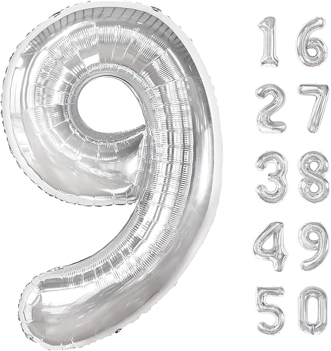 40 Inch Silver Number 9 Balloons Giant number balloons 19 29 39 49 59 90 Balloons Silver Birthday Balloons 90th Birthday Anniversary Party Decorations Supplies