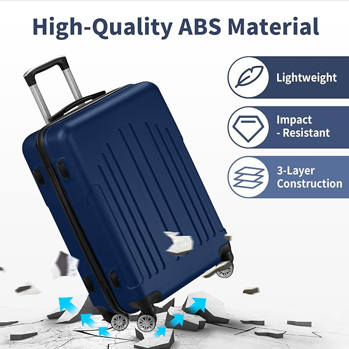 Karl home 28 Inch Check-in Luggage with Spinner Wheels, ABS Hardshell Checked Suitcase with TSA Lock, Durable Large Suitcase Rolling Luggage for Men Women, Navy Blue