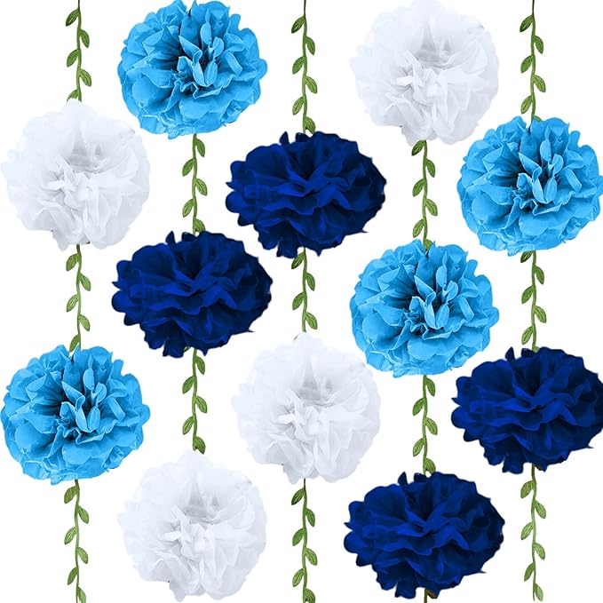 Blue Flower Garland for Backdrop - 2 Pcs Hanging Artificial Flower Garlands for Wedding Birthday Party Decor, 8.2 Ft Fake Paper Floral Vines for Room Wall Table Home Decoration