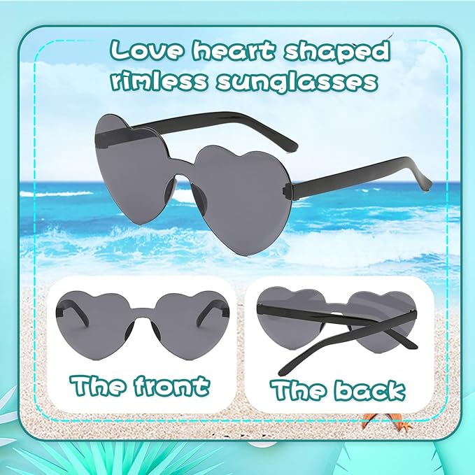 YQVIE 20 Pack Heart Shaped Sunglasses One Piece Candy Color Rimless Glasses for Women Bachelorette Party Supplies